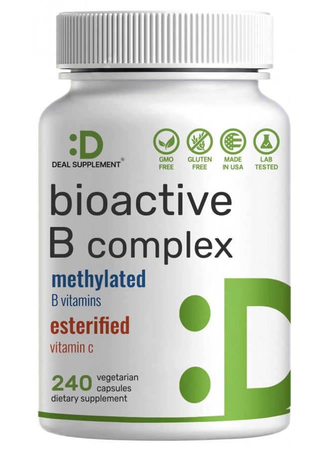 Bioactive Vitamin B Complex | 240 Veggie Capsules - Methylated B Vitamins & Esterified Vitamin C, High Potency & Easy Absorption Immune, Energy, & Metabolism Supplement Non-GMO, Vegan