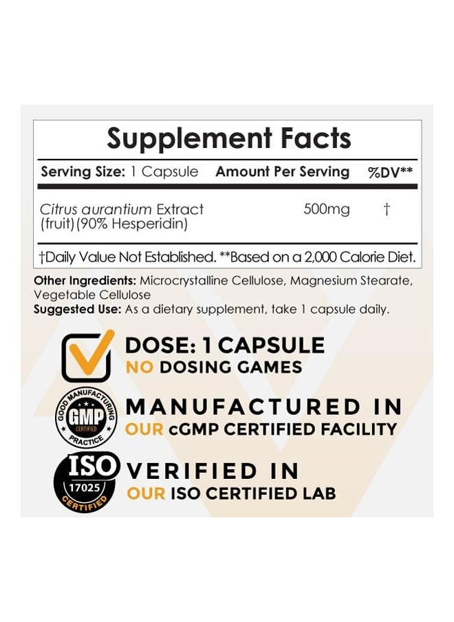 Nootropics Depot Hesperidin Capsules | 500mg | 180 Count | 90% Extract | Citrus aurantium | Supports Metabolic Function + Cardiovascular Health