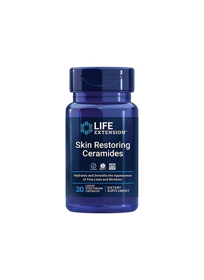 Life Extension Skin Restoring Ceramides - Promotes Hydration & Encourages Healthy Ceramide Levels in Skin - Once-Daily Oral Supplement - Non-GMO, Gluten-Free 30 Liquid Vegetarian Capsules