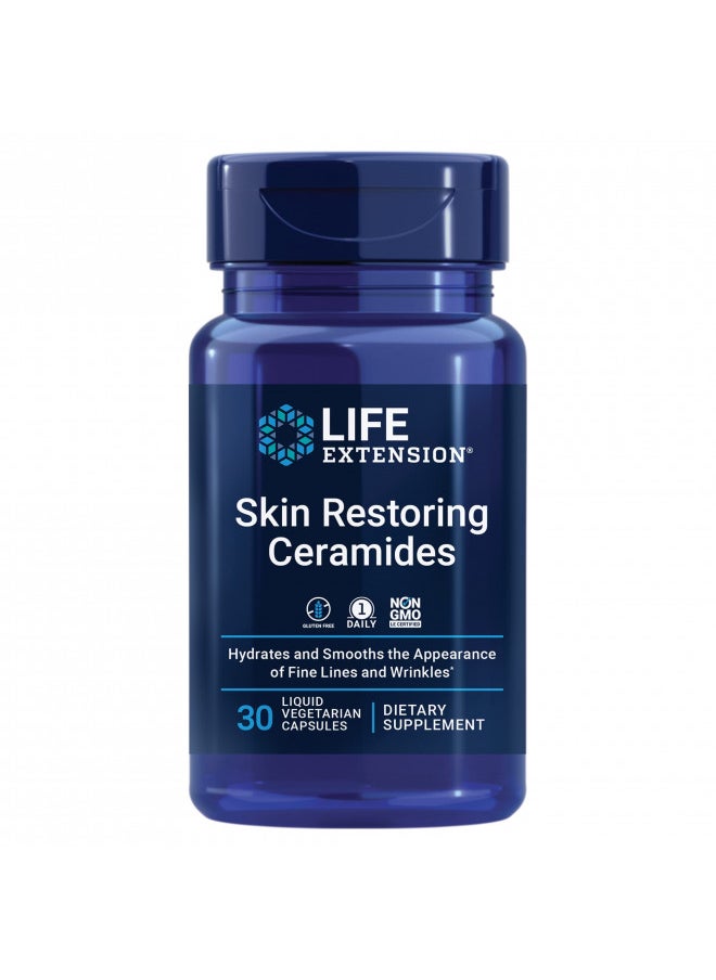 Life Extension Skin Restoring Ceramides - Promotes Hydration & Encourages Healthy Ceramide Levels in Skin - Once-Daily Oral Supplement - Non-GMO, Gluten-Free 30 Liquid Vegetarian Capsules