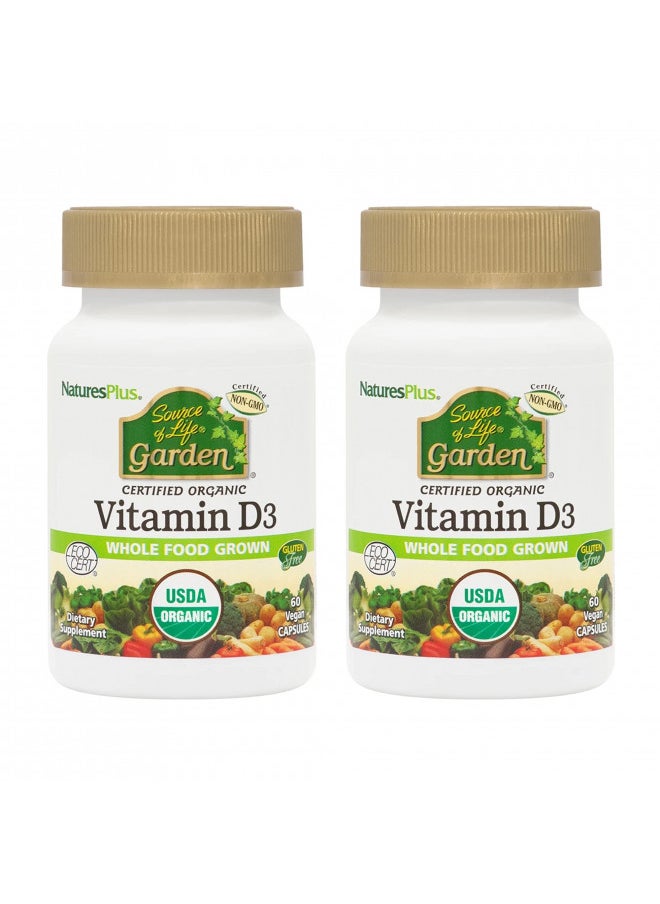 Natures Plus Source of Life Garden Certified Organic Vitamin D3 - Cholecalciferol 5000 iu, 60 Vegan Capsules - Whole Food Plant-Based Supplement - Vegetarian, Gluten-Free - 30 Servings