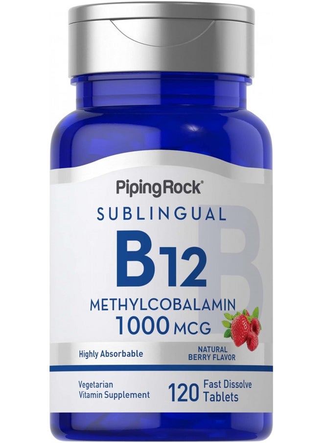 Piping Rock Vitamin B-12 Sublingual 1000 mcg | 120 Tablets | Methylcobalamin | Berry Flavor | Non-GMO, Gluten Free Supplement