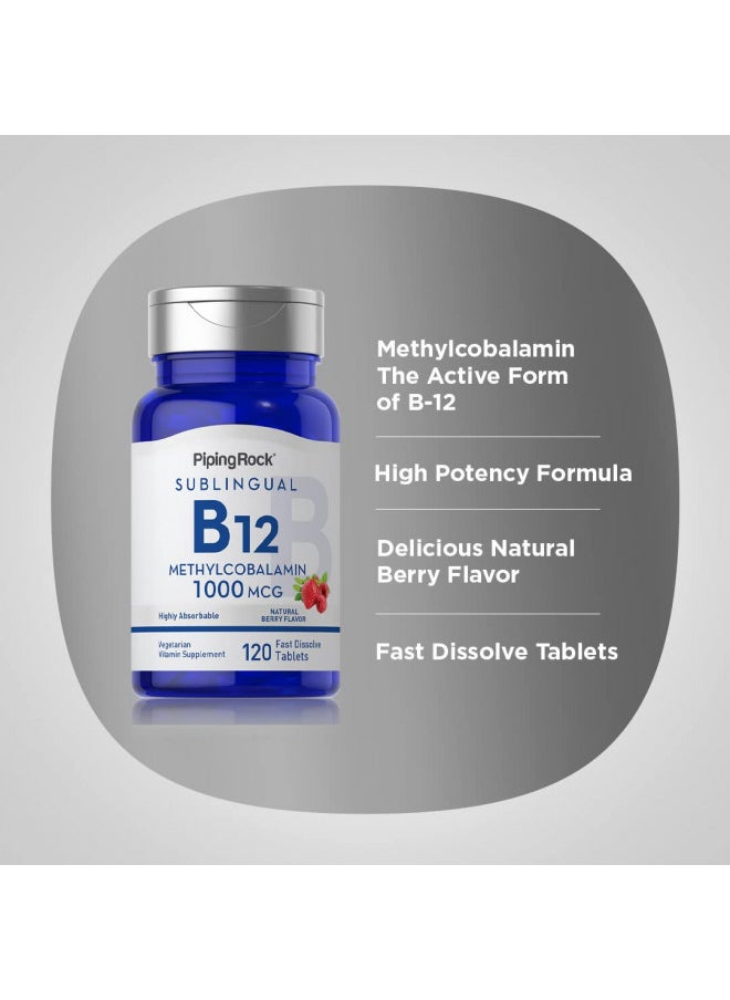 Piping Rock Vitamin B-12 Sublingual 1000 mcg | 120 Tablets | Methylcobalamin | Berry Flavor | Non-GMO, Gluten Free Supplement