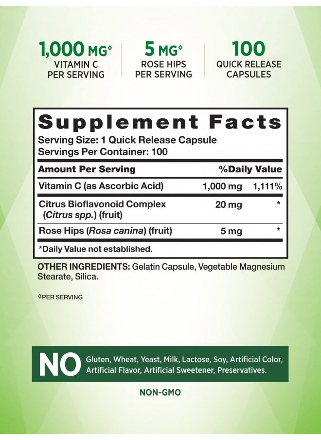 Nature's Truth Vitamin C with Bioflavonoids & Rose Hips, Capsules, 1,000 mg, 100 Count