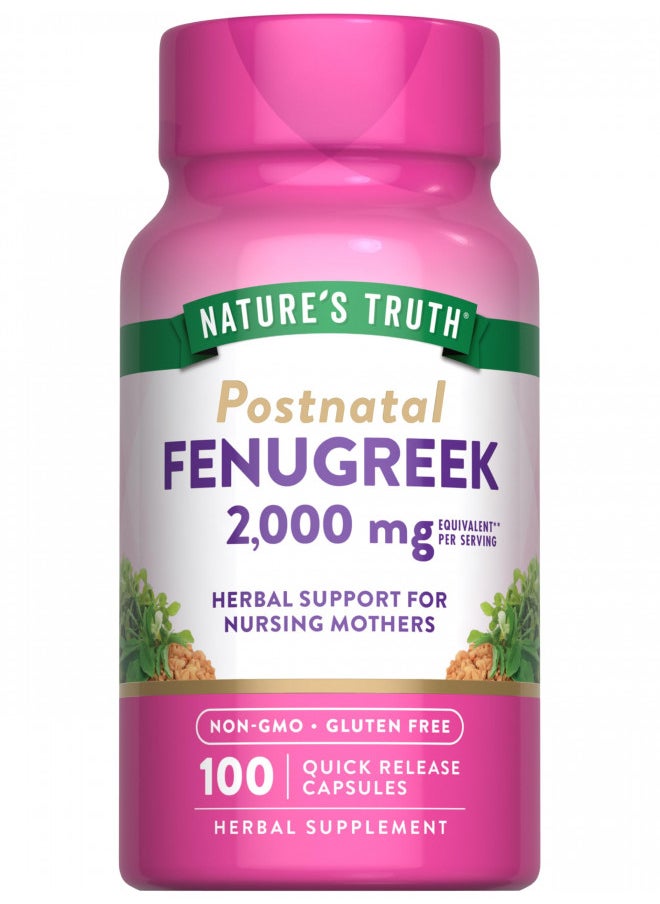 Nature's Truth Fenugreek Seed Capsules for Women | 2000mg | 100 Powder Capsules | Non-GMO and Gluten Free Supplement