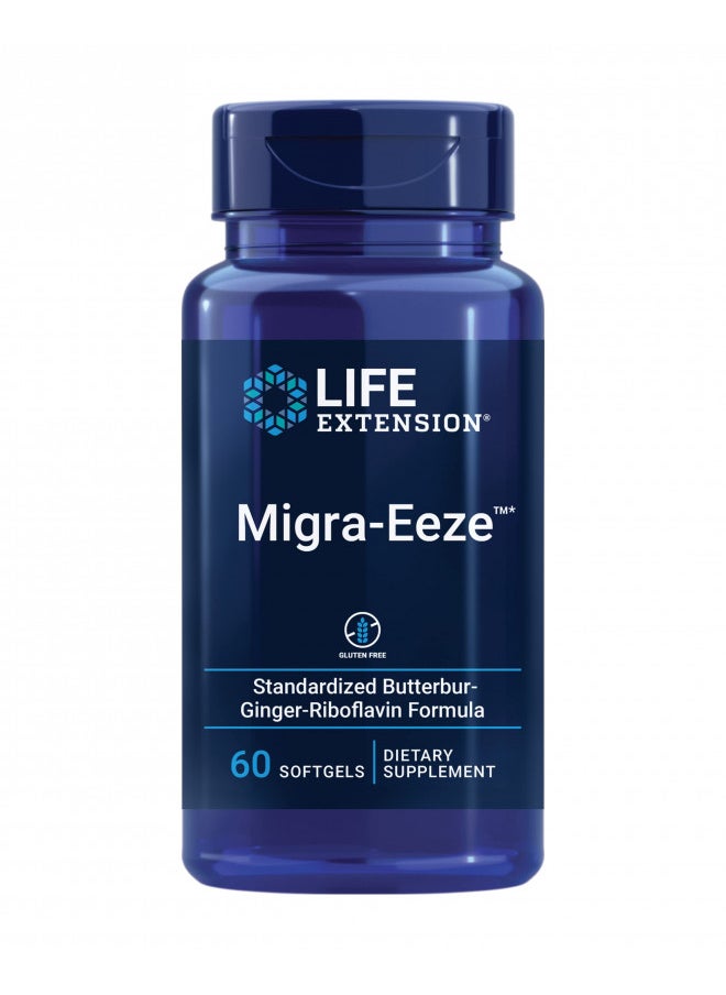 Life Extension Migra-Eeze - Butterbur Root Extract with Vitamin B2 (Riboflavin) & Ginger Supplement - Formula to Ease Head Discomfort - Gluten-Free 60 Softgels