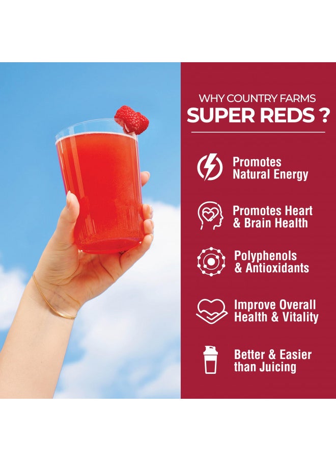 COUNTRY FARMS Super Reds, Energizing Polyphenol Superfood, 48 Super Fruits and Berries, Powerful Antioxidants and Polyphenols, Supports Energy, 20 Servings, Mixed Berry Flavor