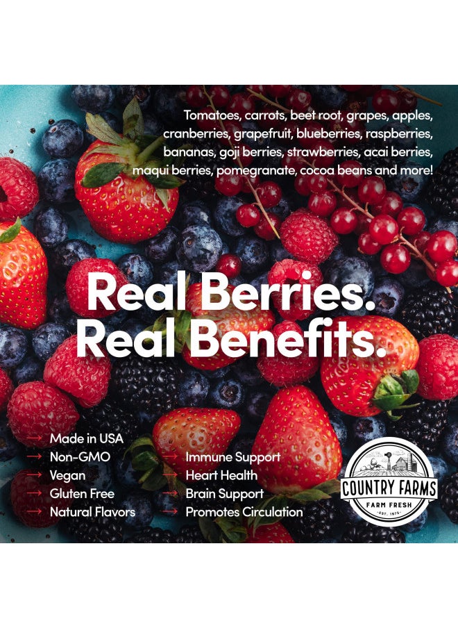 COUNTRY FARMS Super Reds, Energizing Polyphenol Superfood, 48 Super Fruits and Berries, Powerful Antioxidants and Polyphenols, Supports Energy, 20 Servings, Mixed Berry Flavor