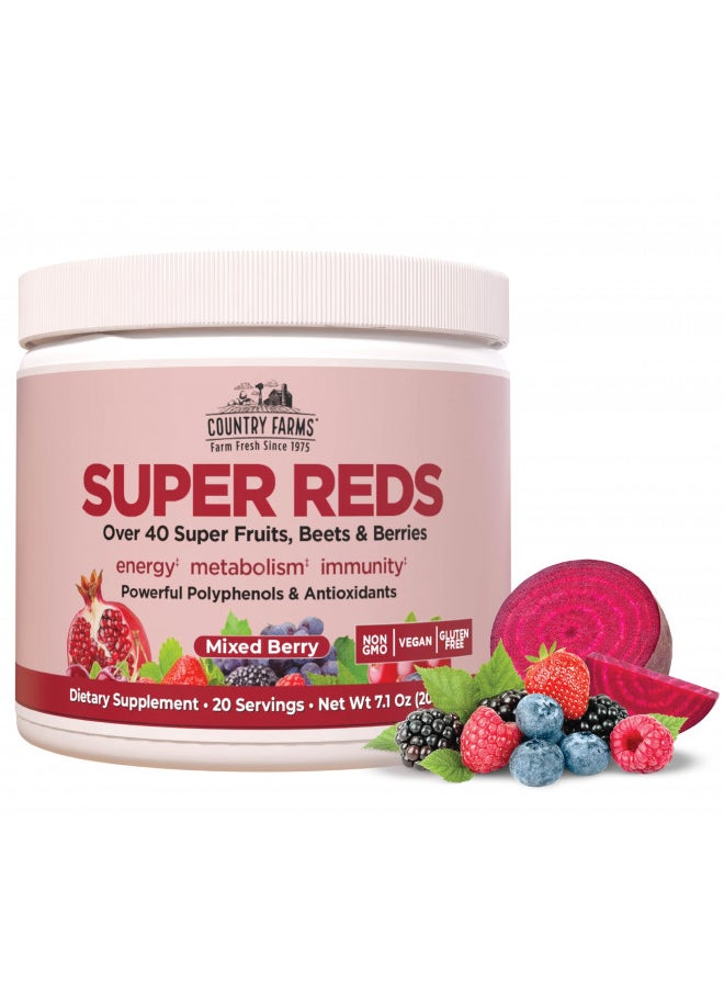 COUNTRY FARMS Super Reds, Energizing Polyphenol Superfood, 48 Super Fruits and Berries, Powerful Antioxidants and Polyphenols, Supports Energy, 20 Servings, Mixed Berry Flavor