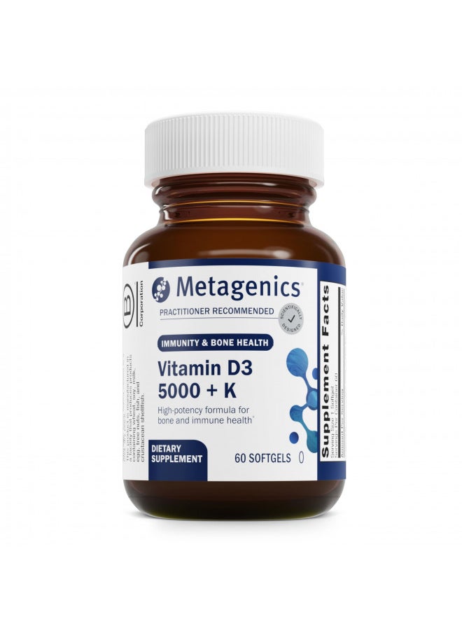 Metagenics Vitamin D3 5,000 IU with Vitamin K2 - Vitamin D Supplement for Healthy Bone Formation, Cardiovascular Health, and Immune Support Softgels- 60 Count