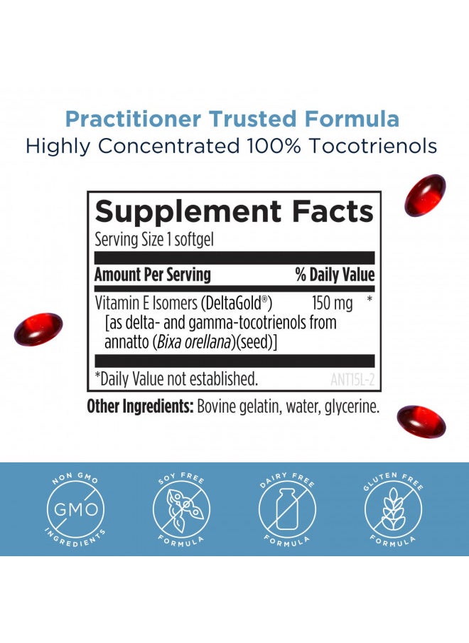 Designs for Health Annatto-E 150mg Tocotrienols - DeltaGold Vitamin E Complex Supplement with Delta + Gamma Tocotrienols - Cardiovascular, Healthy Aging + Antioxidant Support - Non-GMO (30 Softgels)