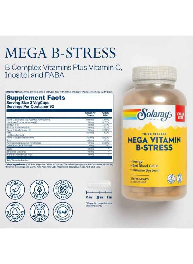 SOLARAY Mega Vitamin B-Stress, Two-Stage Timed-Release | Specially Formulated w/B Complex Vitamins for Stress Support | Non-GMO | Vegan (120 CT) (276 CT)