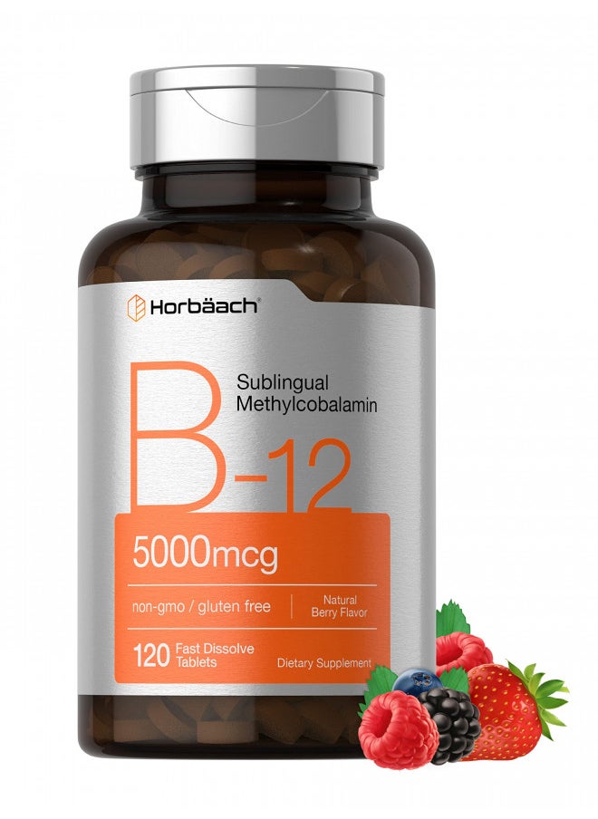 B12 Sublingual Methylcobalamin | 5000mcg | 120 Fast Dissolve Tablets | Vegetarian, Non-GMO and Gluten Free Supplement | by Horbaach