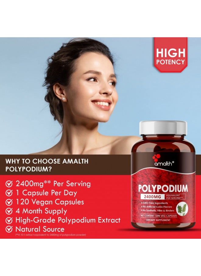 AMALTH Polypodium Leucotomos Extract 2400mg Per Day Supports Natural Healthy Skin -Antioxidant Supplements -120 Capsules (Vegetarian, Non-GMO & Gluten Free)