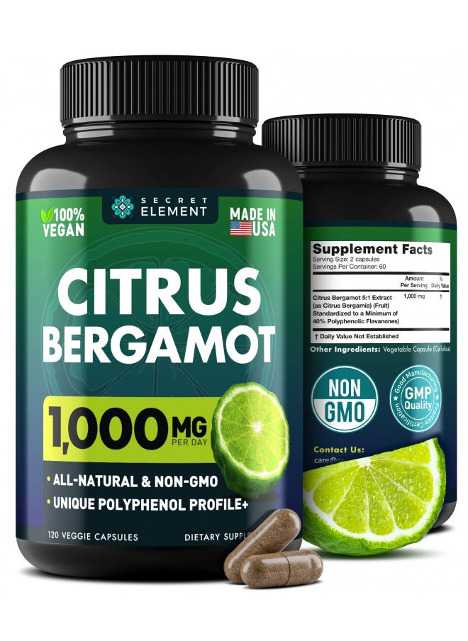 Citrus Bergamot Extract 1000mg - Organic Citrus Bergamot Supplement for Heart, Immune System Support, and Healthy Aging - Pure, Vegan Bergamot Capsules