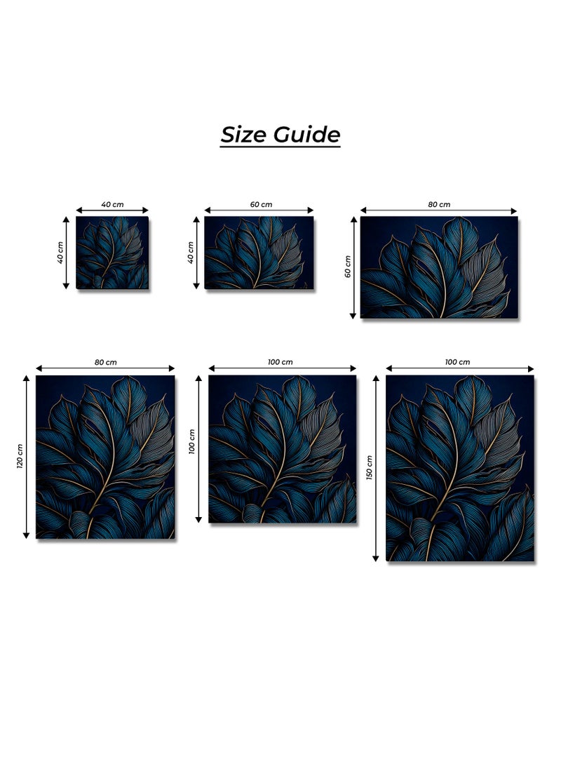 Printed Leaf Pattern Canvas Artwork on Cotton Canvas with Wooden Stretcher – Wall Mount Friendly, Includes Hooks and Screws, Available in Sizes: 40x40, 60x40, 80x60, 80x120, 100x100, 100x150