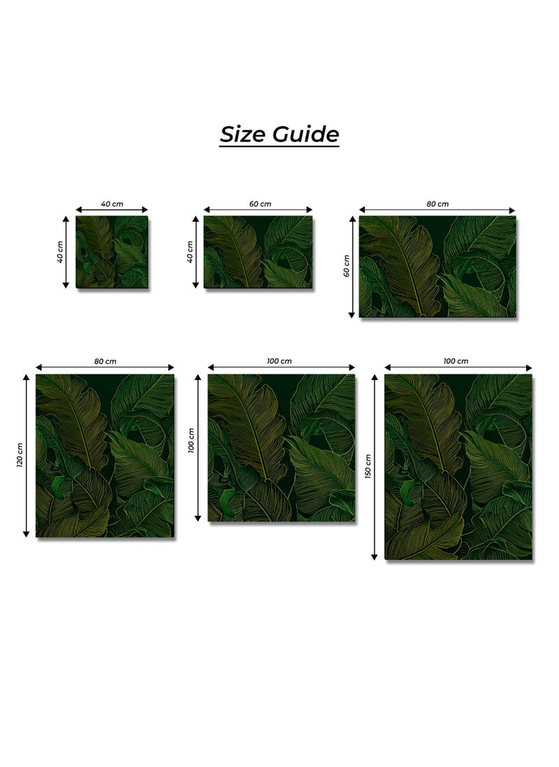 Printed Leaf Pattern Canvas Artwork on Cotton Canvas with Wooden Stretcher – Wall Mount Friendly, Includes Hooks and Screws, Available in Sizes: 40x40, 60x40, 80x60, 80x120, 100x100, 100x150