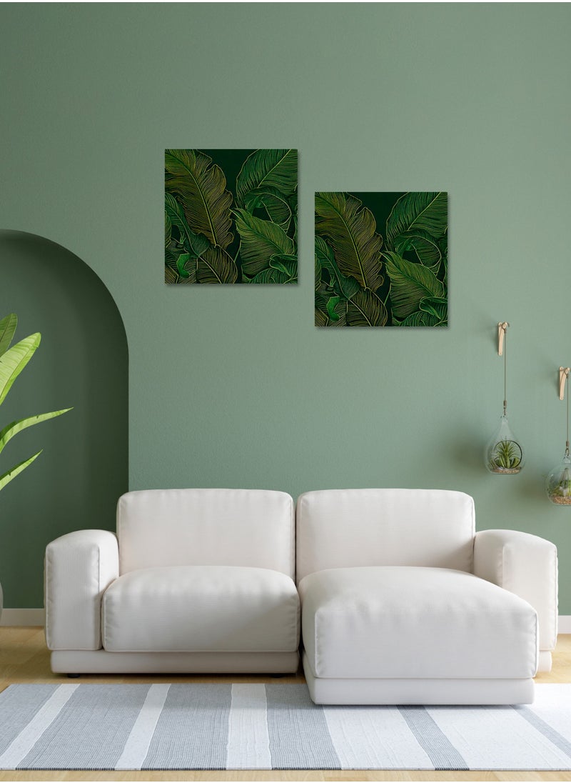 Printed Leaf Pattern Canvas Artwork on Cotton Canvas with Wooden Stretcher – Wall Mount Friendly, Includes Hooks and Screws, Available in Sizes: 40x40, 60x40, 80x60, 80x120, 100x100, 100x150