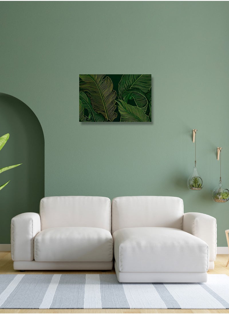 Printed Leaf Pattern Canvas Artwork on Cotton Canvas with Wooden Stretcher – Wall Mount Friendly, Includes Hooks and Screws, Available in Sizes: 40x40, 60x40, 80x60, 80x120, 100x100, 100x150