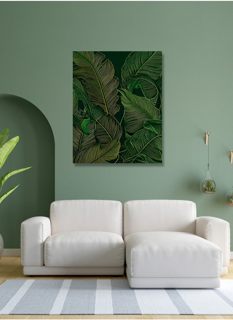 Printed Leaf Pattern Canvas Artwork on Cotton Canvas with Wooden Stretcher – Wall Mount Friendly, Includes Hooks and Screws, Available in Sizes: 40x40, 60x40, 80x60, 80x120, 100x100, 100x150