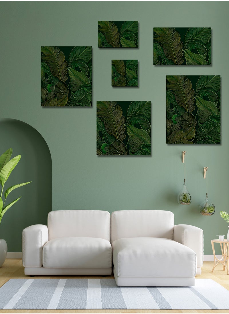 Printed Leaf Pattern Canvas Artwork on Cotton Canvas with Wooden Stretcher – Wall Mount Friendly, Includes Hooks and Screws, Available in Sizes: 40x40, 60x40, 80x60, 80x120, 100x100, 100x150