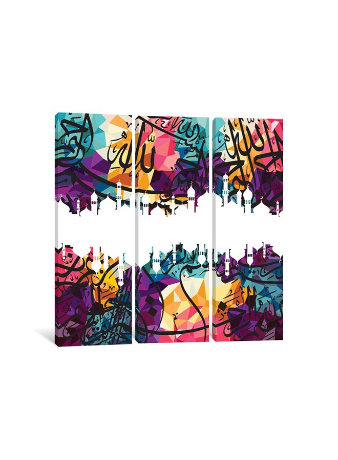 3-Piece Islamic Art Abstract Islamic Canvas Painting Set Multicolour 150x150x3.5cm