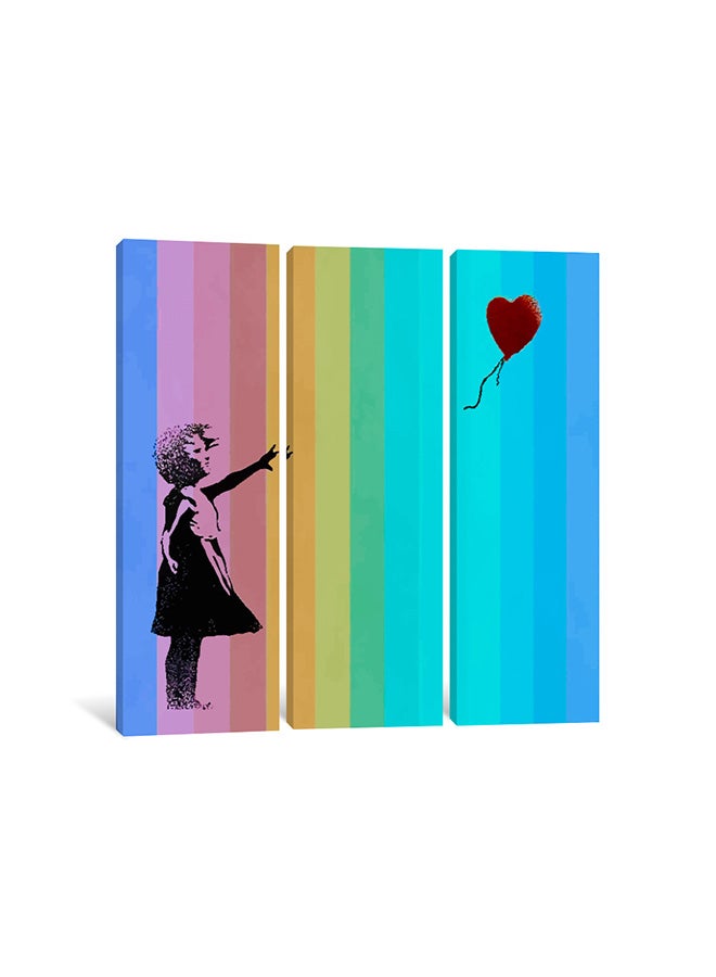 3-Piece Banksy Girl With Balloon Gloomy Bars Canvas Painting Set Multicolour 100x100x3.5cm