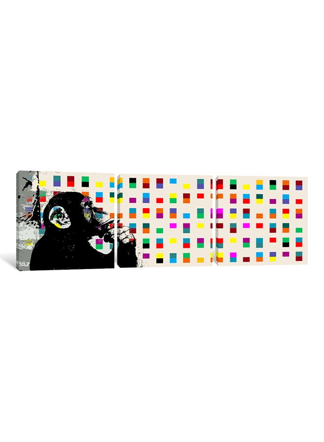 3-Piece Banksy The Thinker Monkey Color Dots Panoramic Canvas Painting Set Multicolour 180x60x3.5cm