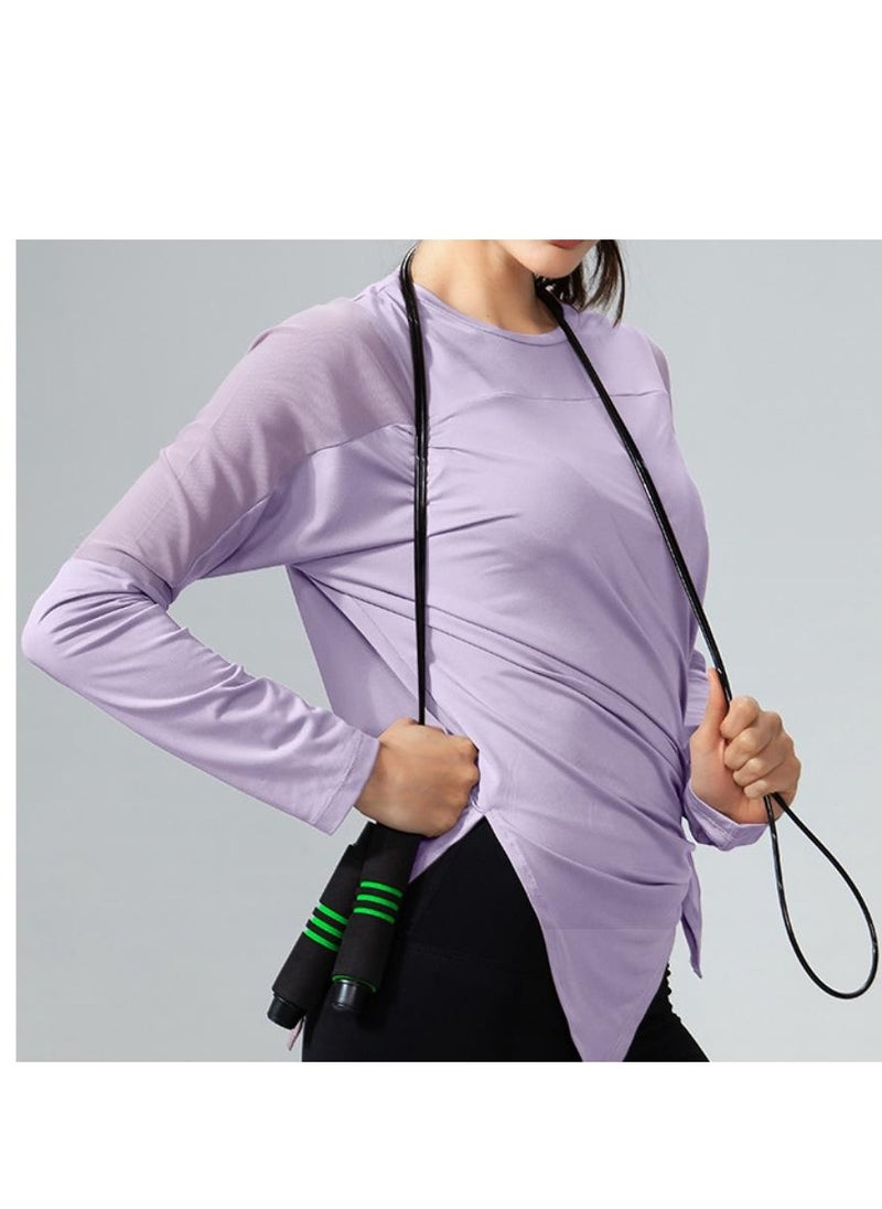 Women's Mesh Running Sports T-Shirt Long Sleeved Loose Yoga Clothes Quick Drying Clothes