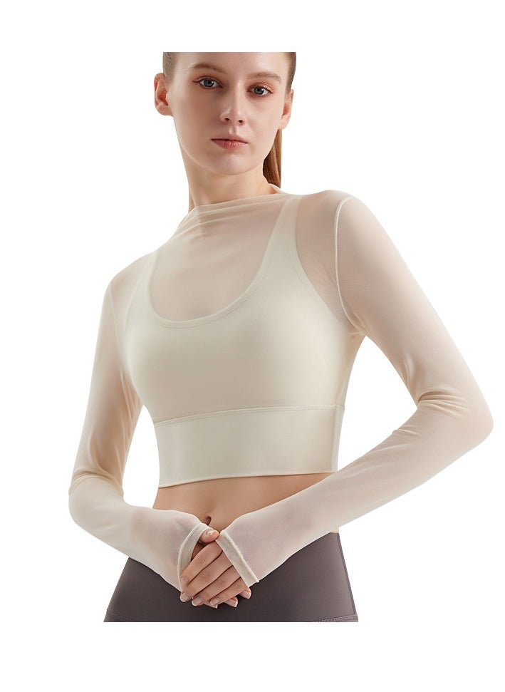 Female Cross Thin Suspender Fashion Mesh Breathable Long Sleeved Fake Two-Piece Yoga Suit