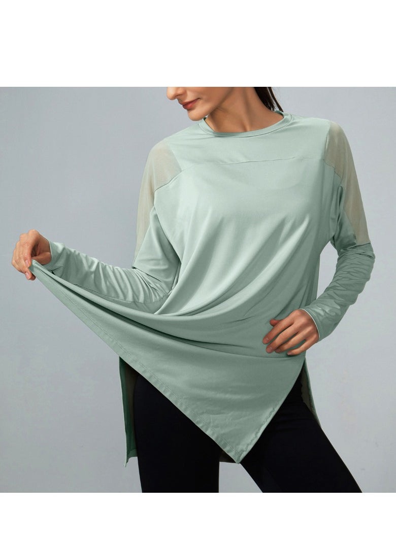 Women's Mesh Running Sports T-Shirt Long Sleeved Loose Yoga Clothes Quick Drying Clothes