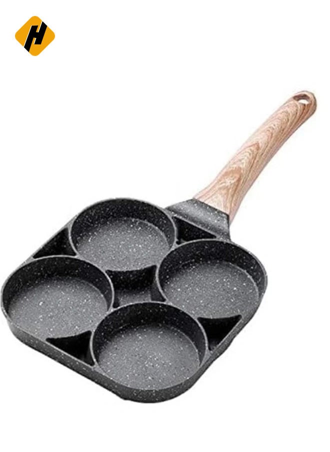 4 Hole Omelet Pan for Burger Eggs Ham Pancake Maker Wooden Handle Frying Pot Non-stick Cooking Breakfast