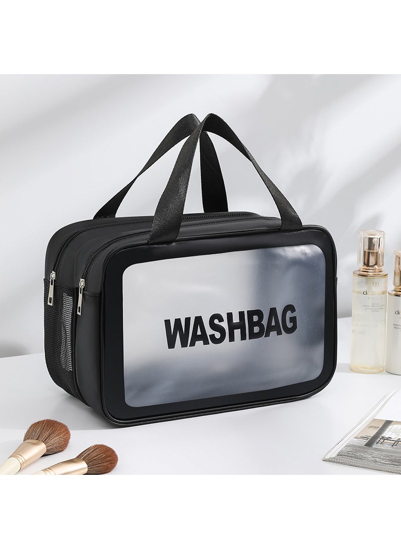 Large Capacity PU Waterproof Cosmetic Bag Double-layer black large