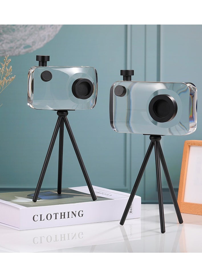 Modern Crystal Camera Decor with Tripod | Luxury Geometric Crystal Art for Living Room, TV Cabinet, Model Room, Desk, and Coffee Table | Unique Home Decoration or Birthday Gift