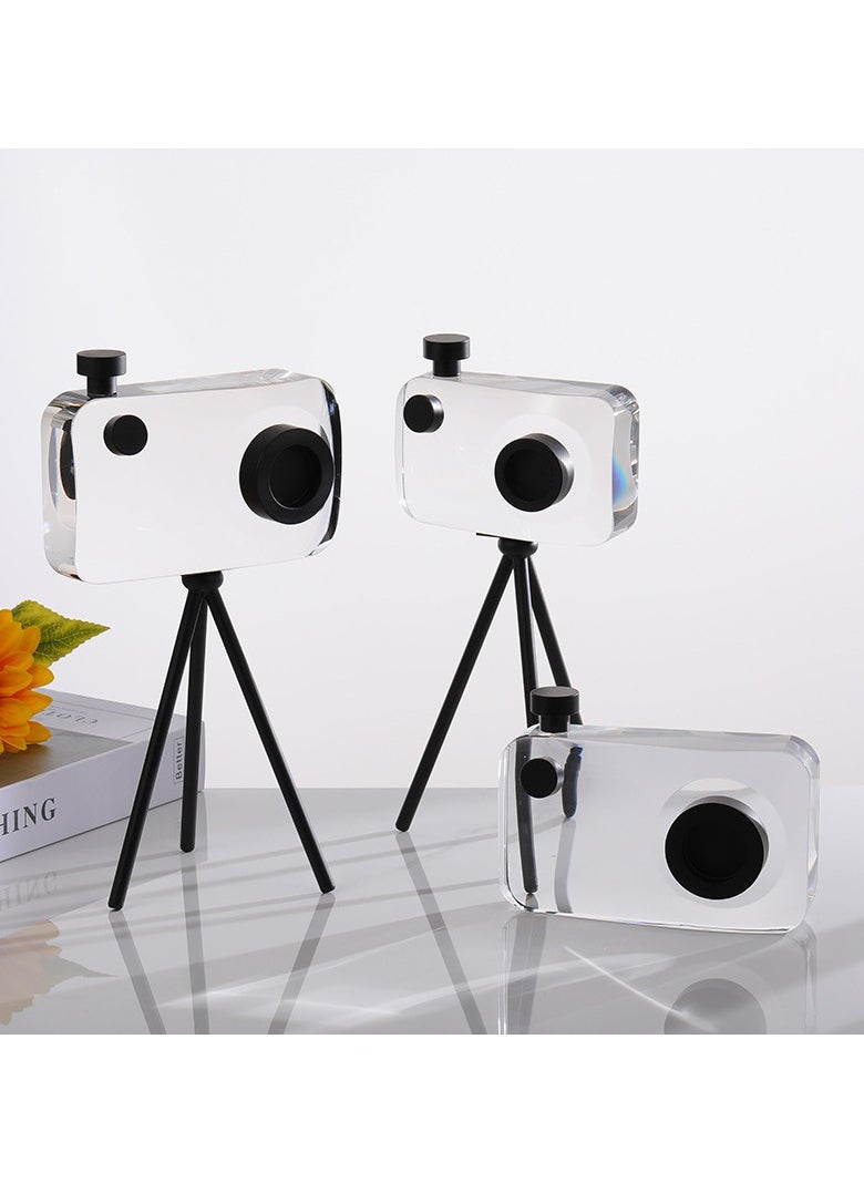 Modern Crystal Camera Decor with Tripod | Luxury Geometric Crystal Art for Living Room, TV Cabinet, Model Room, Desk, and Coffee Table | Unique Home Decoration or Birthday Gift