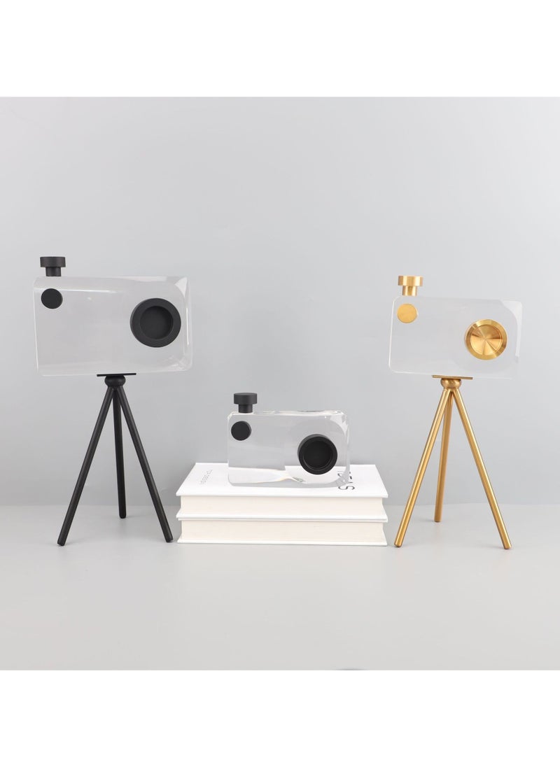 Modern Crystal Camera Decor with Tripod | Luxury Geometric Crystal Art for Living Room, TV Cabinet, Model Room, Desk, and Coffee Table | Unique Home Decoration or Birthday Gift