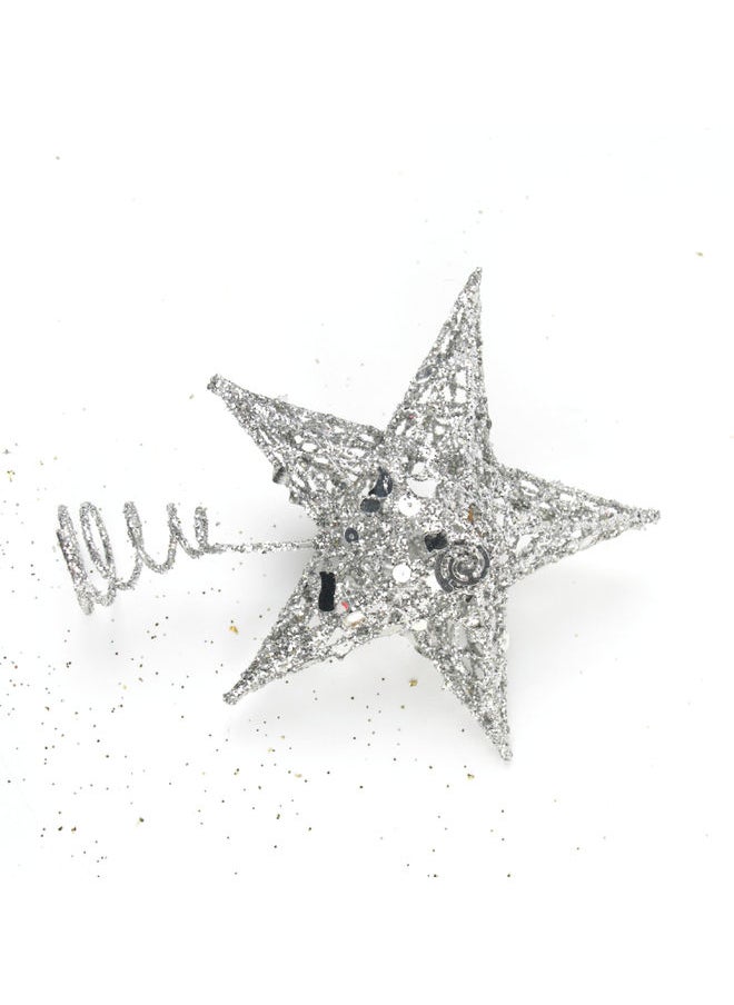 Tree Topper Metal Glitter Star Decoration Silver