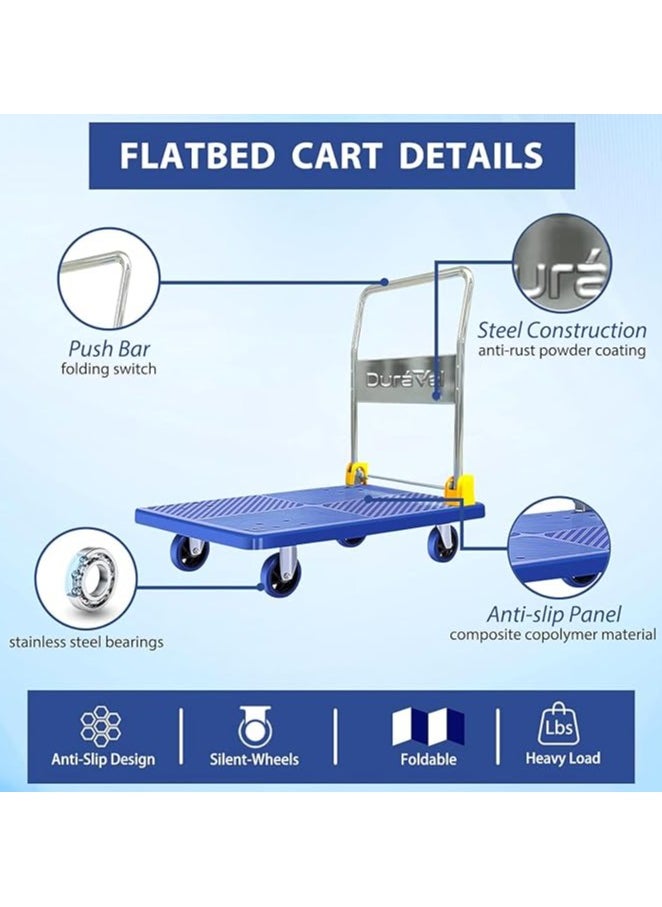 Duravel Industrial Platform Trolley with Fitting Wrench- Heavy Duty Flat trolley of 150 kg Weight Capacity - heavy duty trolley, Hand truck - Load trolley for Office, and Commercial Uses.