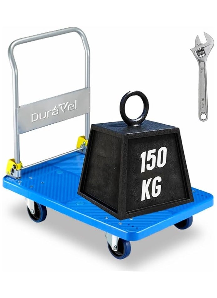 Duravel Industrial Platform Trolley with Fitting Wrench- Heavy Duty Flat trolley of 150 kg Weight Capacity - heavy duty trolley, Hand truck - Load trolley for Office, and Commercial Uses.