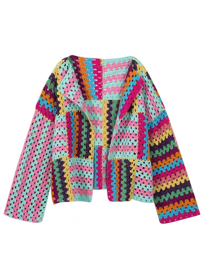 Chic Rainbow Striped Knit Cardigan Color