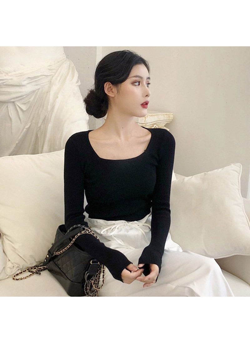 Korean Style Slim Fit Sweater Women Spring Autumn Knitwear Black