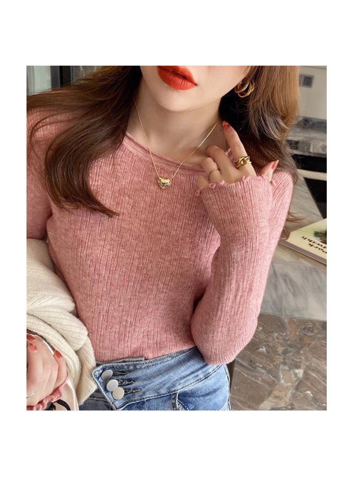 1 x 5 pcs Womens Autumn 2023 Velvet Knit Sweater Pink