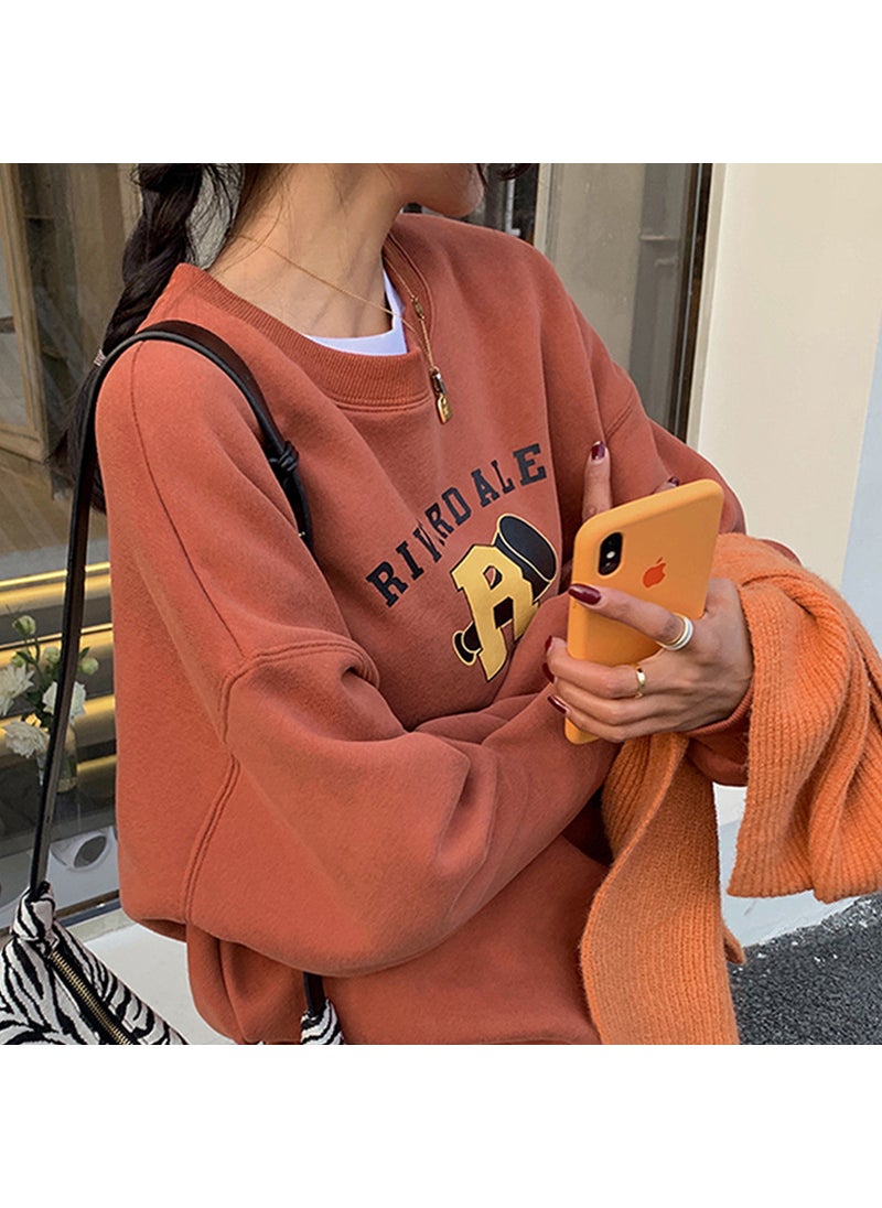 Womens Fleece Casual Sweatshirt Autumn Winter Orange