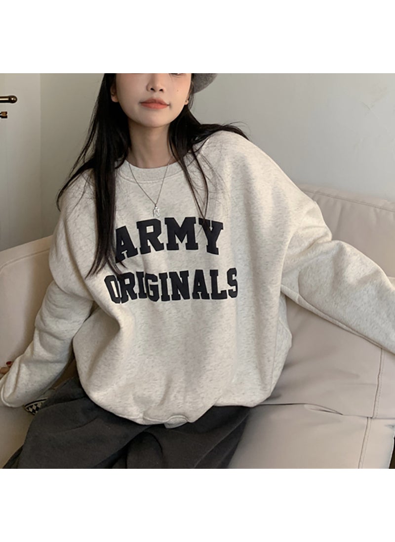 Womens Fleece Casual Sweatshirt Autumn Winter 04 oat Gray