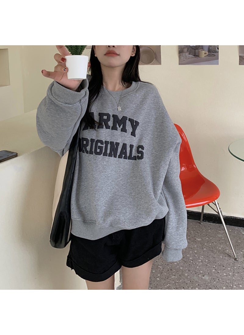 Womens Fleece Casual Sweatshirt Autumn Winter 30 light gray