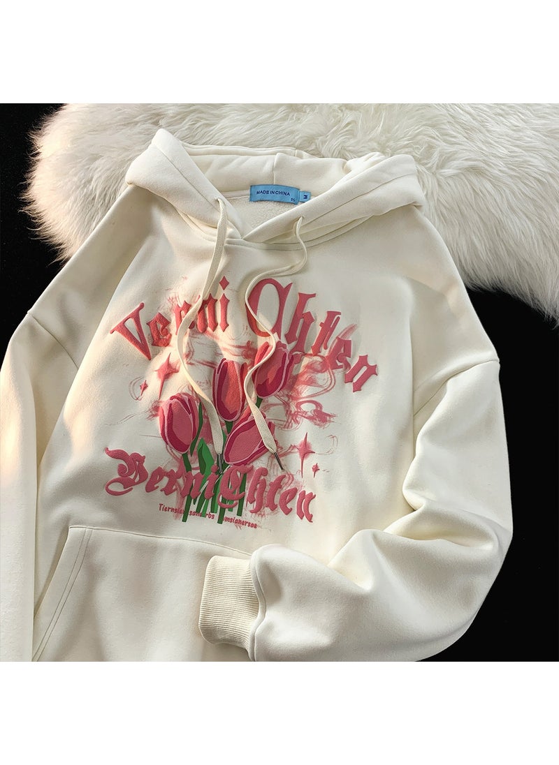 Tulip Hoodie Women Autumn Vintage Oversize Sweatshirt White