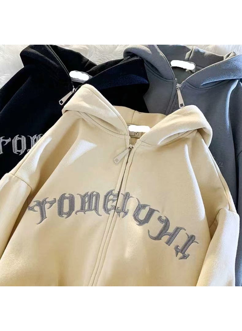 2024 New Zip Hoodie Oversized Coat Apricot