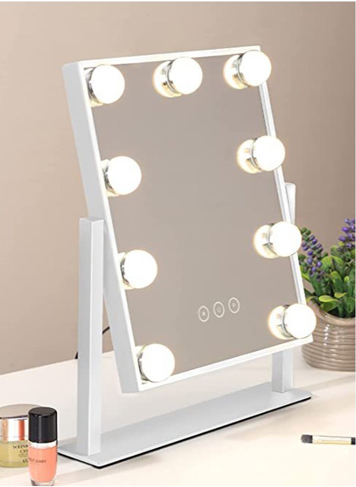 Lighted Makeup Mirror, Hollywood Cosmetic Mirror with 9 Dimmable LED Bulbs, Smart Touch Control, 3 Colors Dimmable Light, 360° Rotation for Ultimate Glam