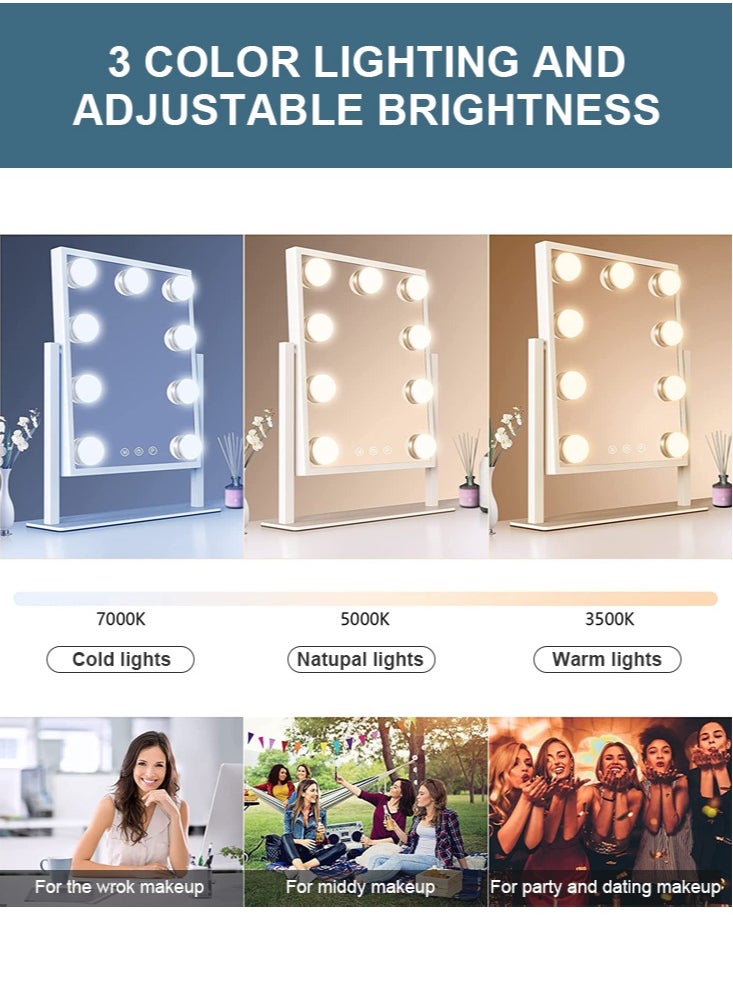 Lighted Makeup Mirror, Hollywood Cosmetic Mirror with 9 Dimmable LED Bulbs, Smart Touch Control, 3 Colors Dimmable Light, 360° Rotation for Ultimate Glam