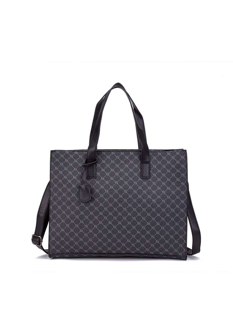 Korean Style PU Leather Mens Fashion Tote Black pattern